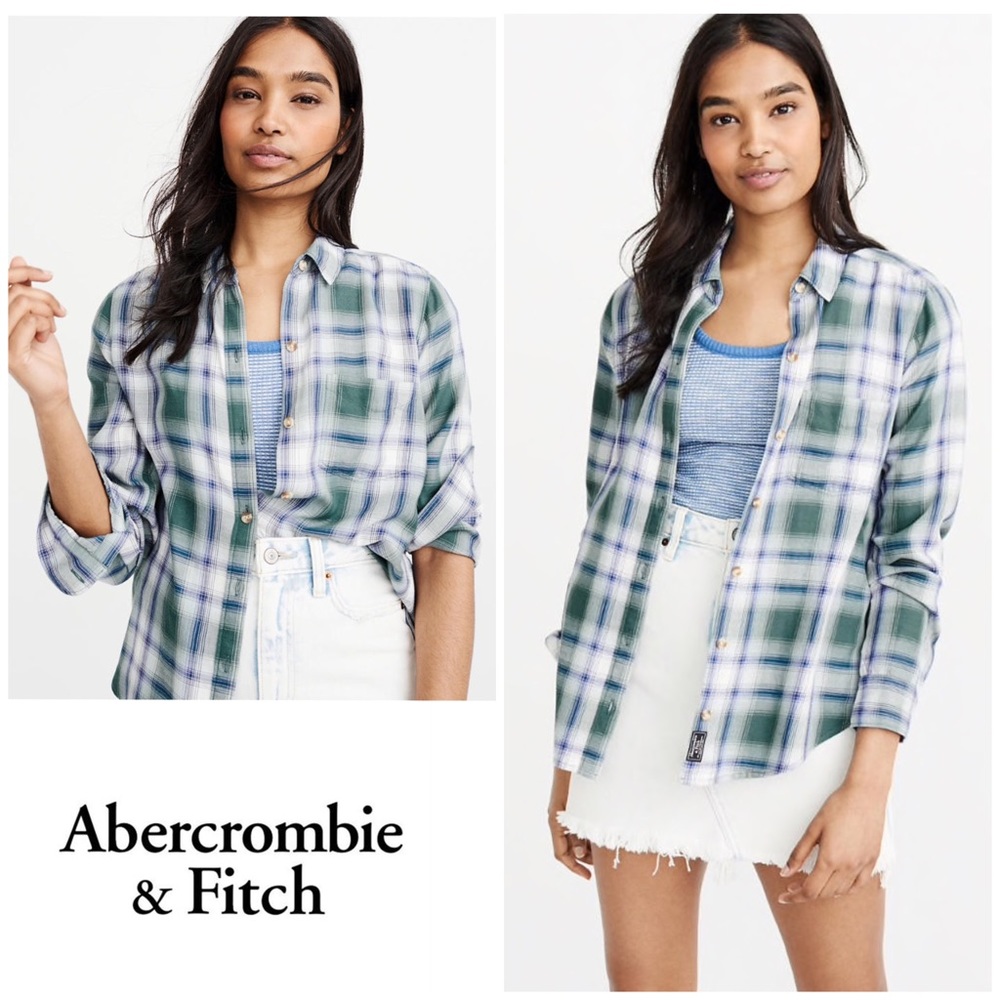 ⬇️ NWT Abercrombie & Fitch Blue Green Plaid Shirt